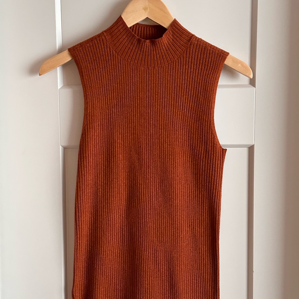 LOFT Rust Sleeveless Ribbed Knit Top
